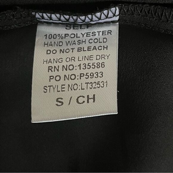 Main Strip Sheer Black High Neck Key Hole Blouse, Size Small - Picture 5 of 8